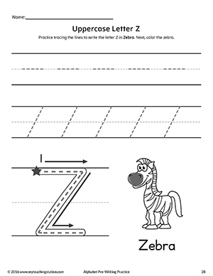 Uppercase Letter Z Pre-Writing Practice Worksheet