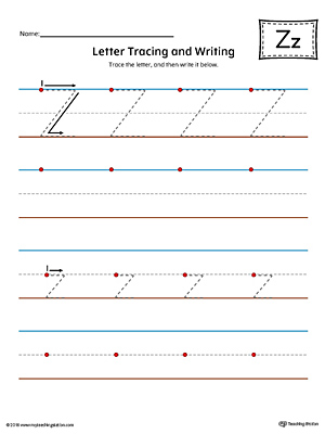 Letter Z Tracing and Writing Printable Worksheet (Color)