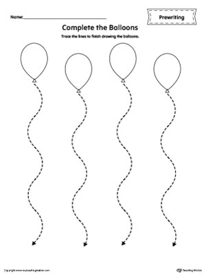 Balloon Curved Line Tracing Prewriting Worksheet