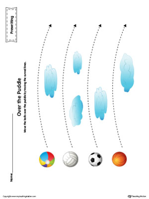 Balls Curved Line Tracing Prewriting Worksheet in Color