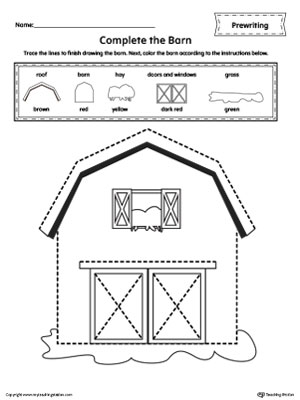 Barn Line Tracing Prewriting Worksheet