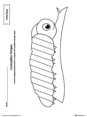 Caterpillar Diagonal Line Tracing Prewriting Worksheet