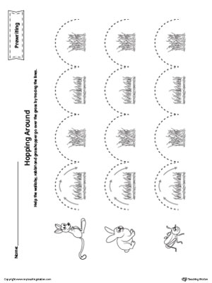 Hopping Curved Line Tracing Prewriting Worksheet