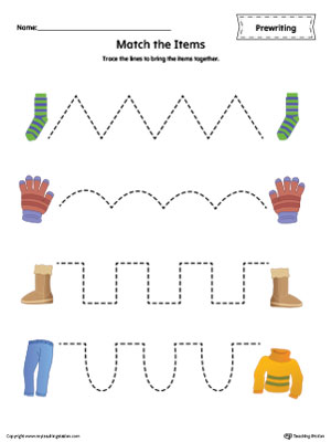 Matching Items Tracing Prewriting Worksheet in Color