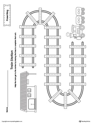 Prewriting Line Tracing Train Station Worksheet