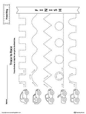 Prewriting Line Tracing to Race Worksheet