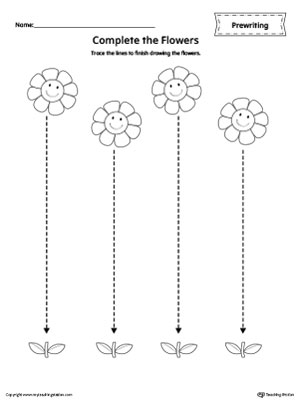 Straight Line Tracing Prewriting Flower Worksheet