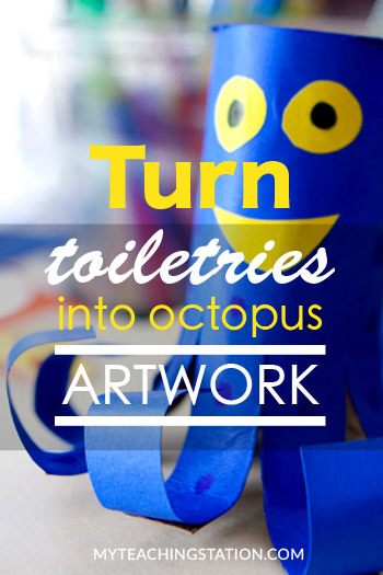 Create an octopus with recycled toilet paper roll. This is an easy and quick toddler art project your child will have fun with.