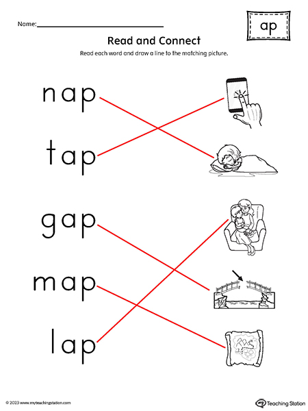 AP Word Family CVC Read and Connect to Image Worksheet Answer Key