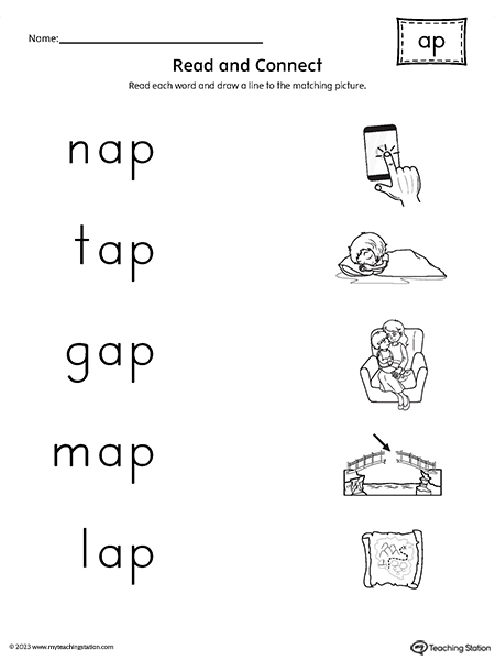 AP Word Family CVC Read and Connect to Image Worksheet