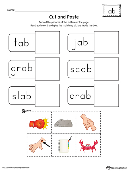 AB Word Family Cut-and-Paste Printable PDF