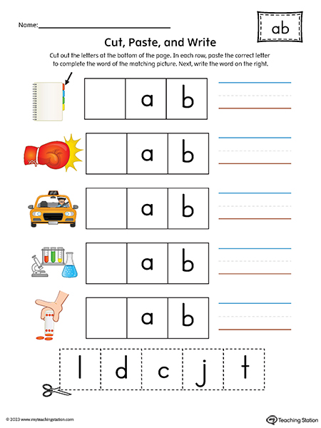 AB Word Family Picture Match Cut-and-Paste Printable PDF
