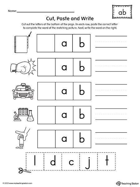 AB Word Family Picture Match Cut-and-Paste Worksheet