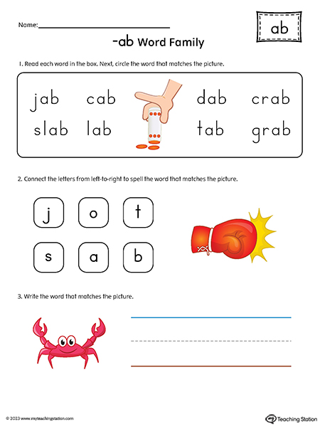 AB Word Family Printable PDF