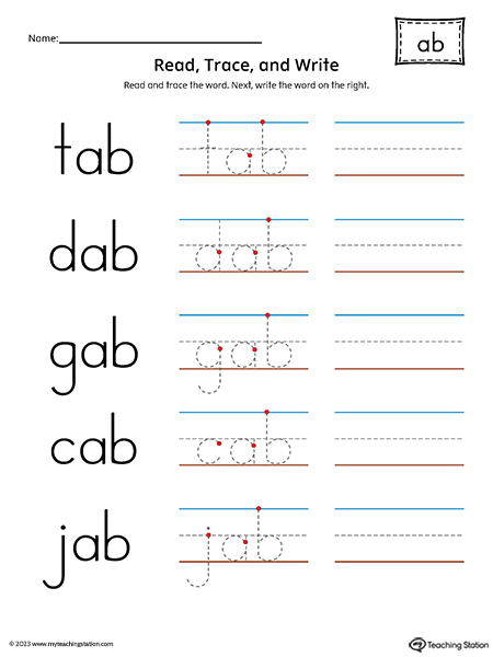 AB Word Family - Read, Trace, and Spell Printable PDF