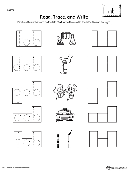 AB Word Family Read and Spell Worksheet