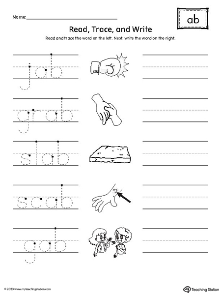 AB Word Family Read and Write Worksheet