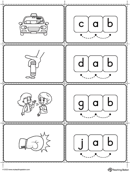AB Word Family Small Picture Cards Printable PDF