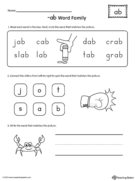 AB Word Family Worksheet