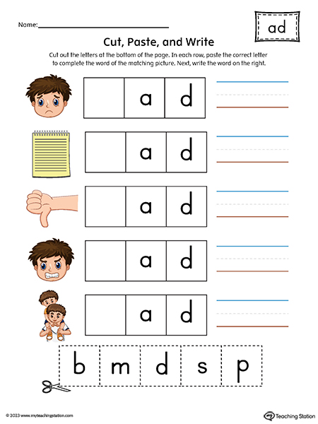 AD Word Family Picture Match Cut-and-Paste Printable PDF