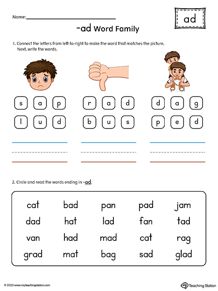 AD Word Family Read and Spell Simple Words Printable PDF