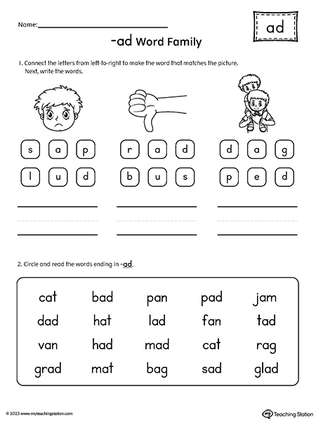 AD Word Family Read and Spell Simple Words Worksheet