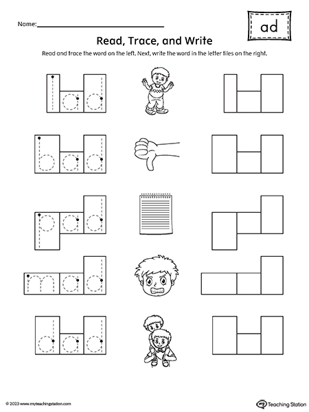 AD Word Family Read and Spell Worksheet