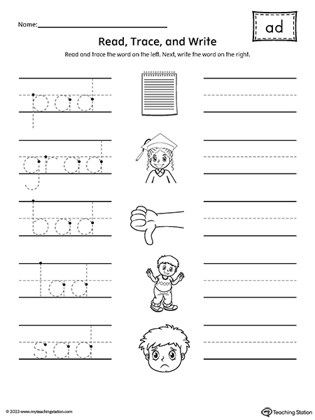 AD Word Family Read and Write Worksheet