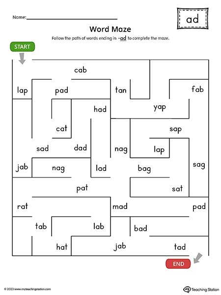 AD Word Family Word Maze Printable PDF