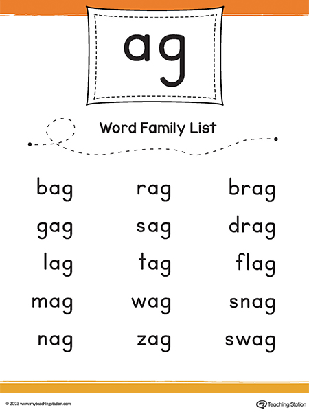 AG Word Family List Printable PDF