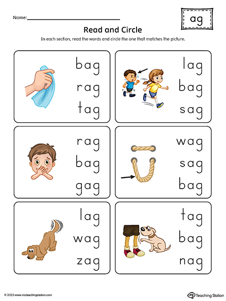 AG Word Family Match Picture to Words Printable PDF