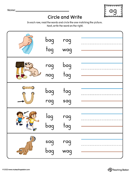 AG Word Family Match Word to Picture Printable PDF