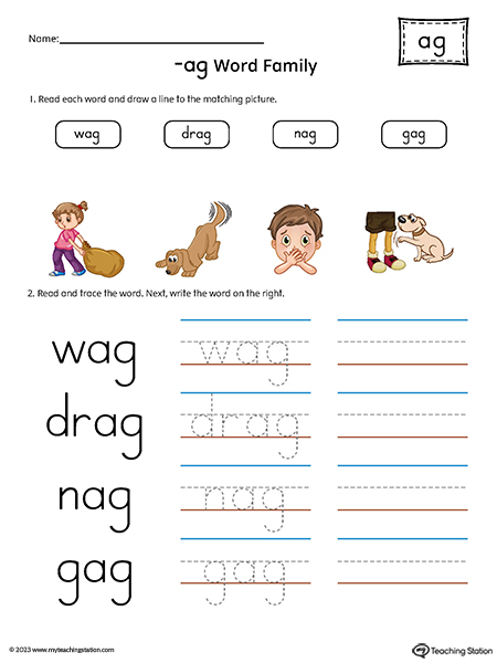 AG Word Family Match and Spell Words Printable PDF