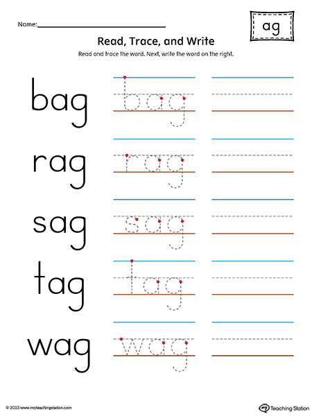 AG Word Family - Read, Trace, and Spell Printable PDF