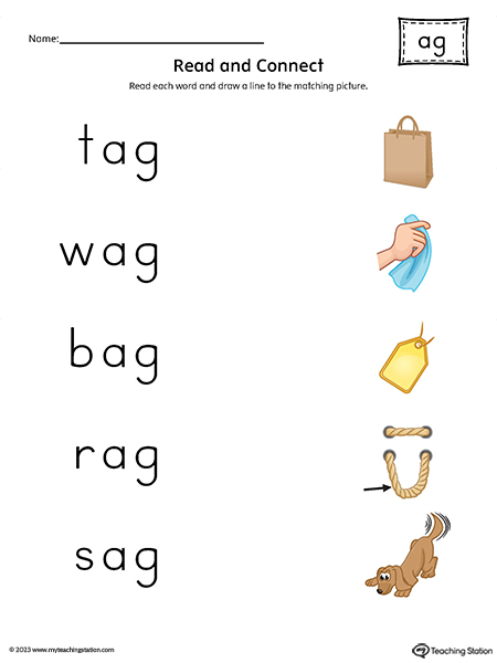 AG Word Family Read and Connect to Image Printable PDF