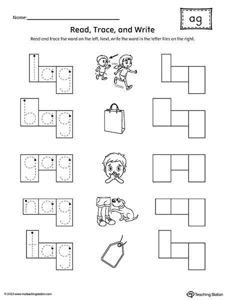 AG Word Family Read and Spell Worksheet
