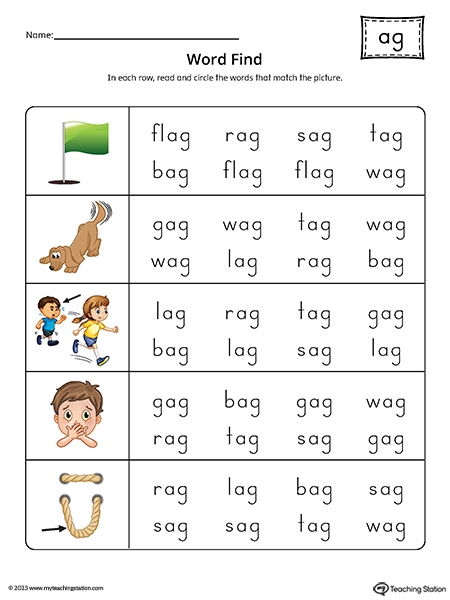 AG Word Family Word Find Printable PDF