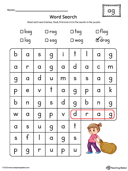 AG Word Family Word Search Printable PDF