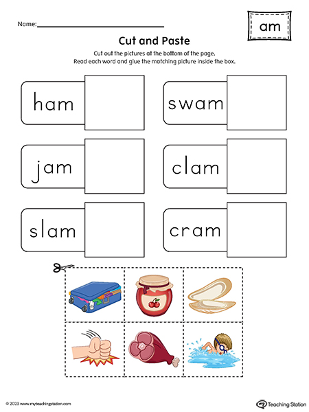 AM Word Family Cut-and-Paste Printable PDF