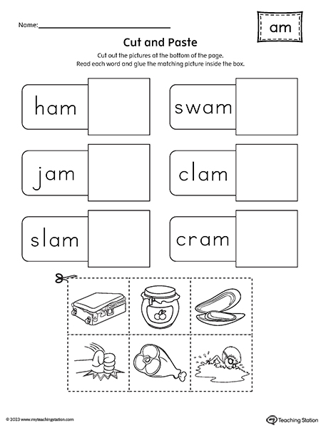 AM Word Family Cut-and-Paste Worksheet