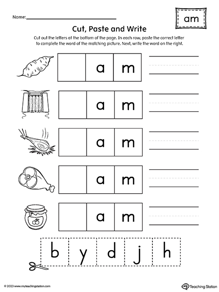 AM Word Family Picture Match Cut-and-Paste Worksheet