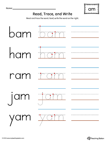 AM Word Family - Read, Trace, and Spell Printable PDF