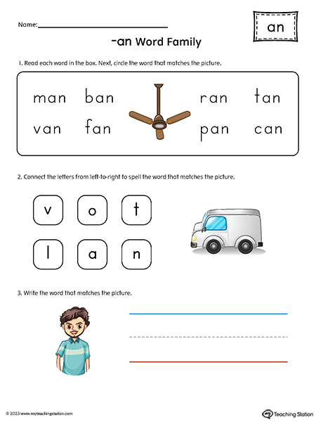 AN Word Family Match and Spell Printable PDF