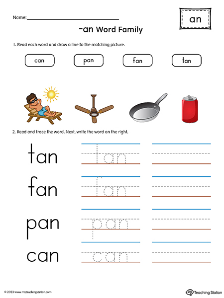 AN Word Family Match and Spell Words Printable PDF