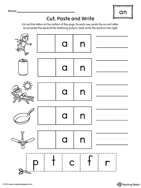 AN Word Family Picture Match Cut-and-Paste Worksheet