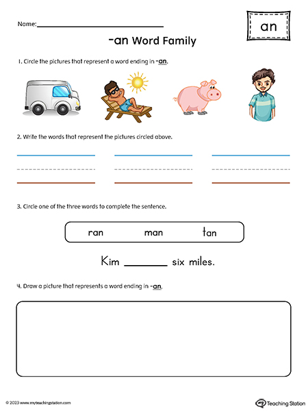 AN Word Family Picture and Word Match Printable PDF