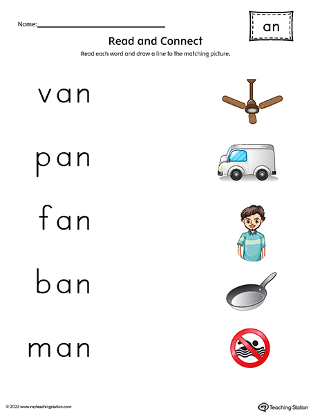 AN Word Family Read and Connect to Image Printable PDF