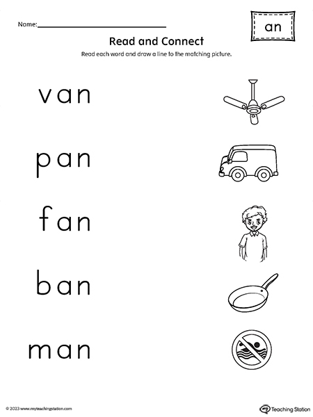 AN Word Family Read and Connect to Image Worksheet