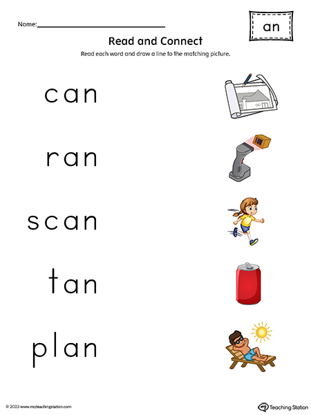 AN Word Family Read and Match Words to Pictures Printable PDF