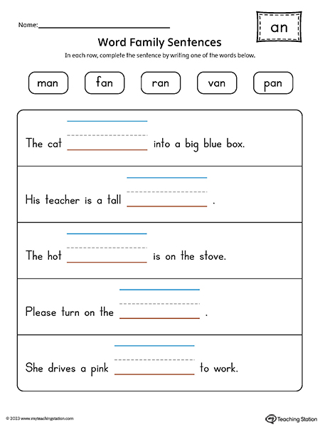 AN Word Family Sentences Printable PDF